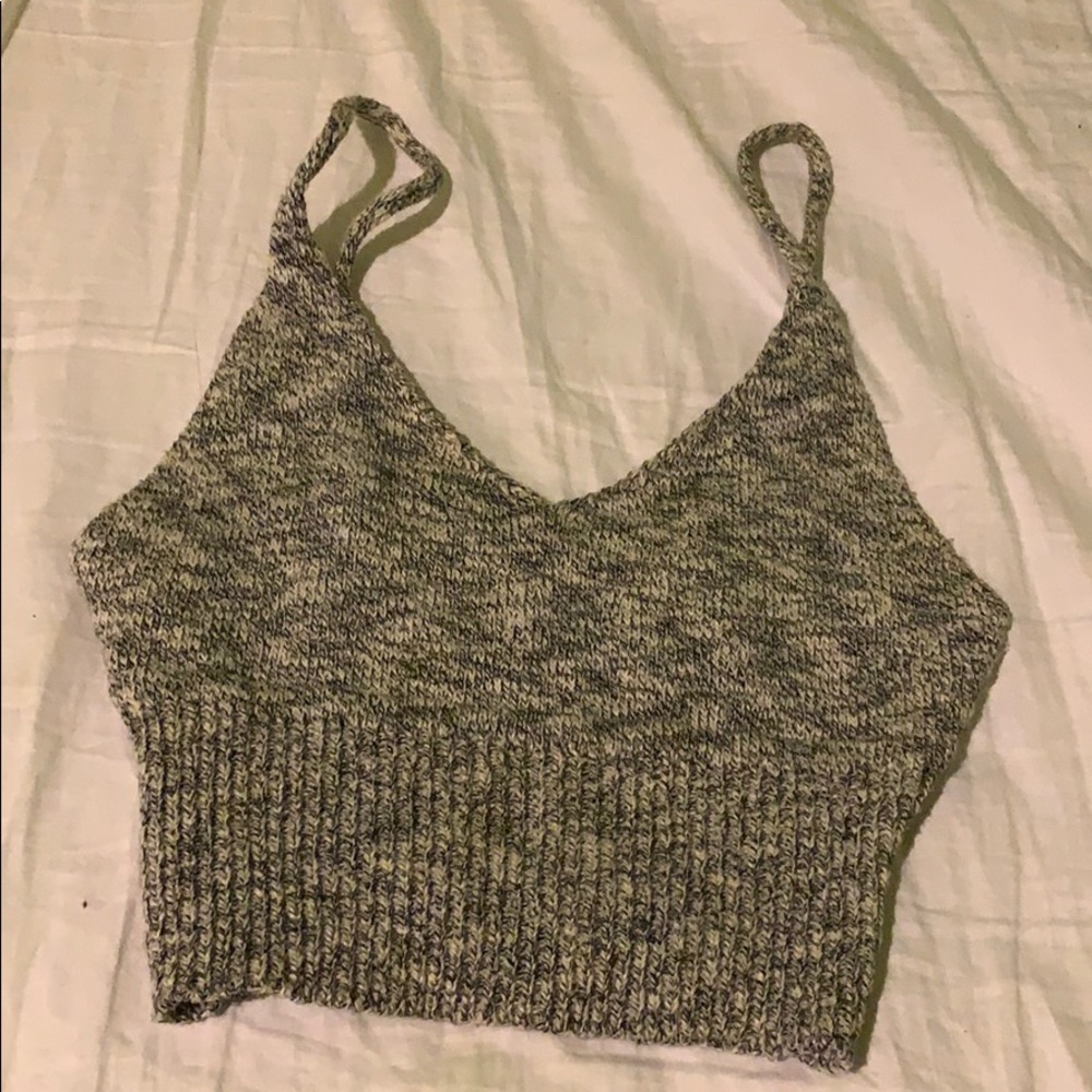 Grey knitted v neck tank top